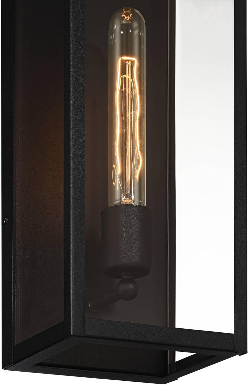 John Timberland Cornell 18" High Modern Box Outdoor Wall Light Fixture Mount Porch House Exterior Outside Edison Bulb Sand Black Clear Glass Shade