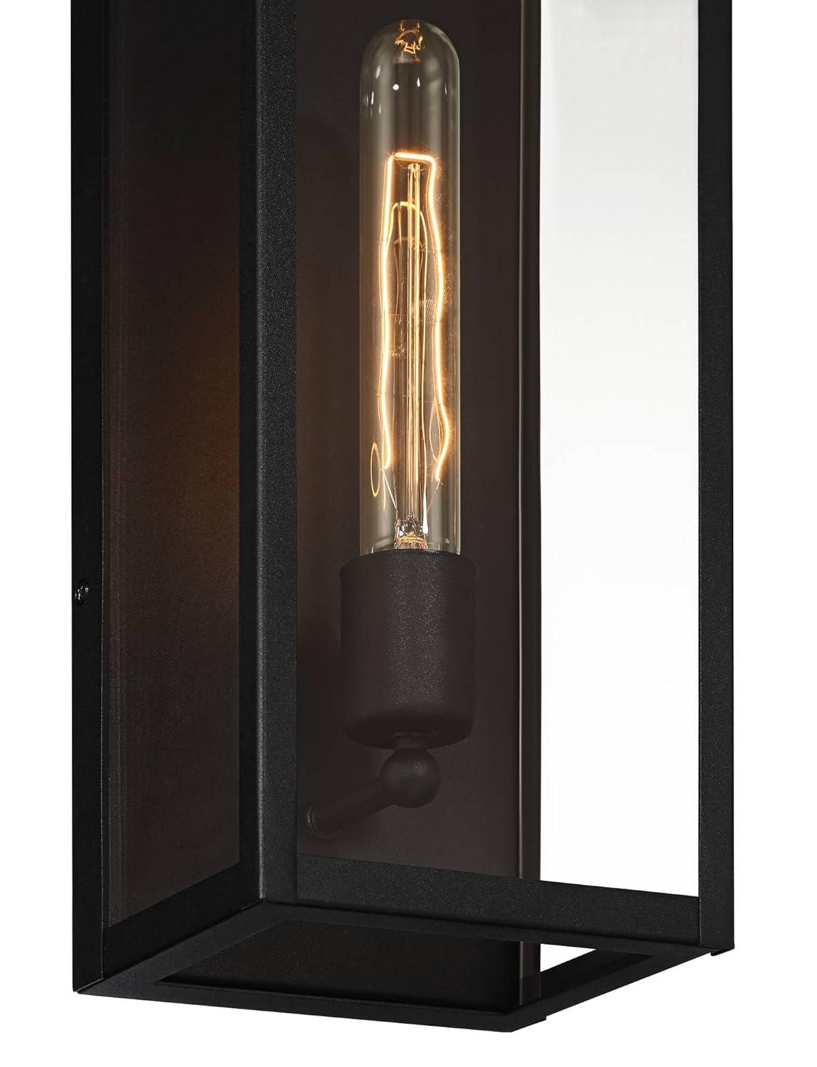 John Timberland Cornell 18" High Modern Box Outdoor Wall Light Fixture Mount Porch House Exterior Outside Edison Bulb Sand Black Clear Glass Shade