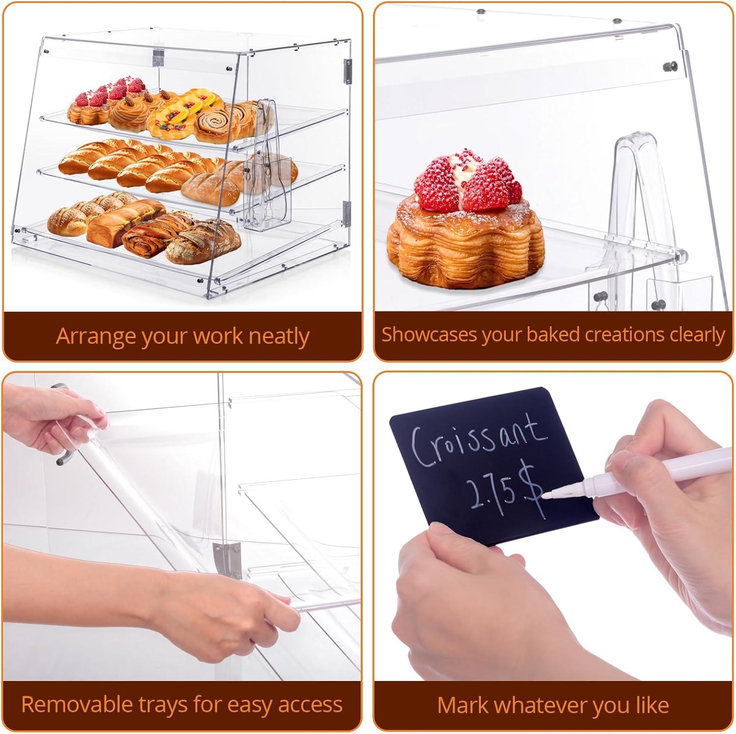 Clear Acrylic 3-Tier Countertop Bakery Display Case with Removable Trays
