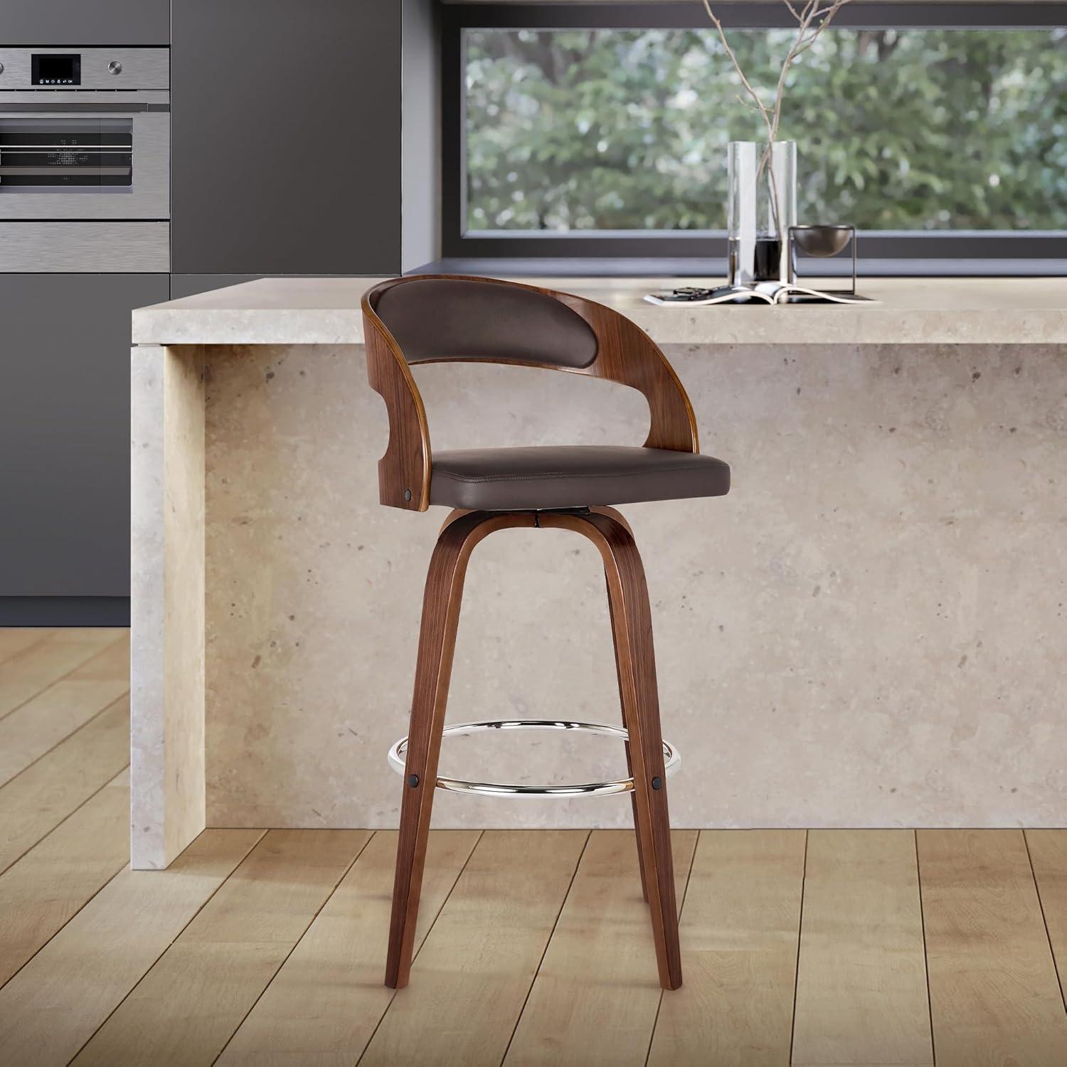 Armen Living Shelly Contemporary Faux Leather Bar Stool in Brown