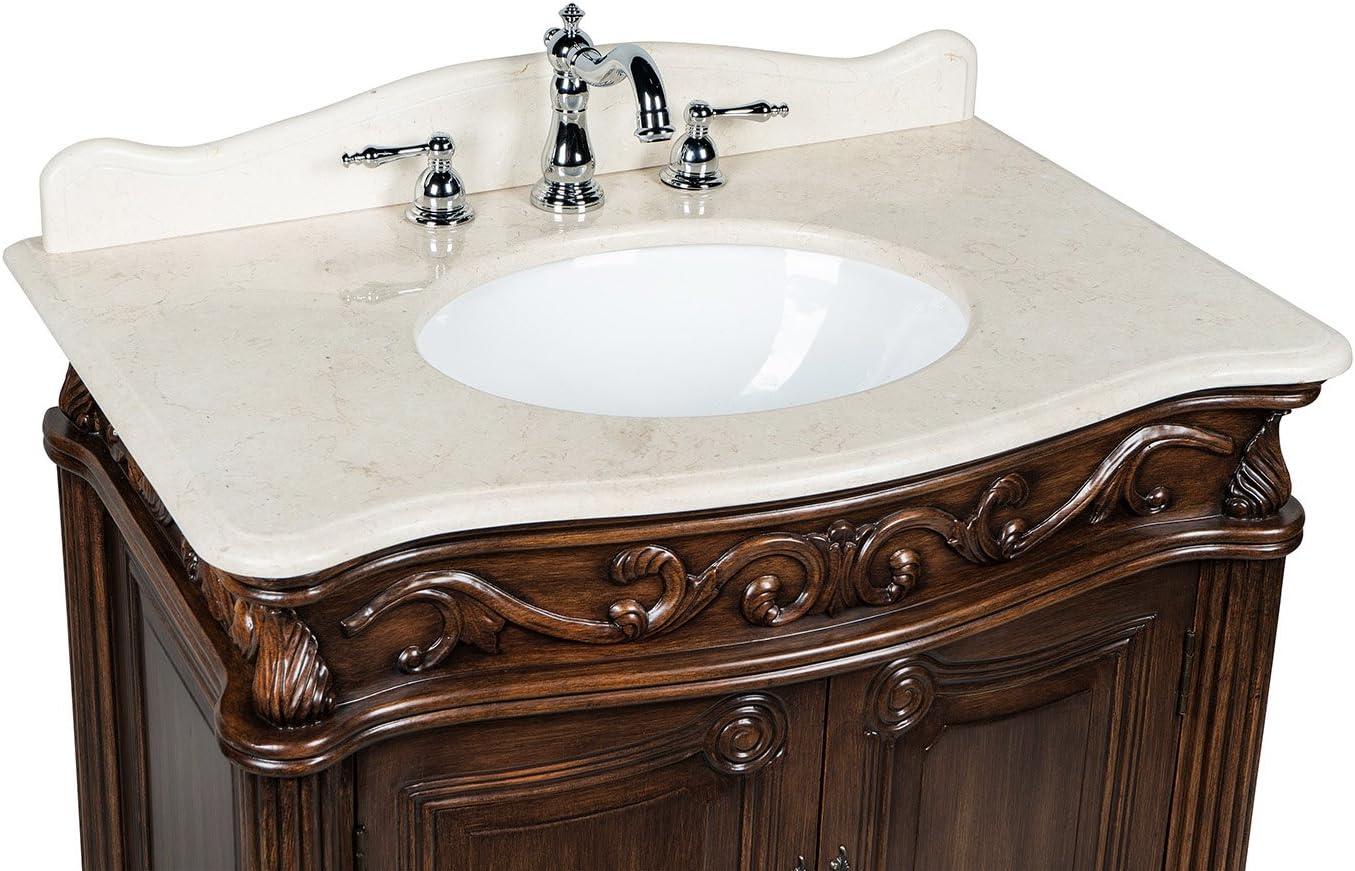 32'' Medium Brown Traditional Marble Top Bathroom Vanity