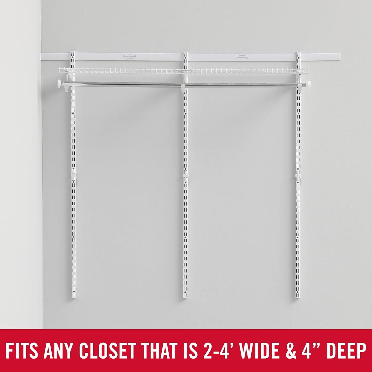 Rubbermaid 2-4ft Steel Expandable Closet Kit Organization Storage Solution, White