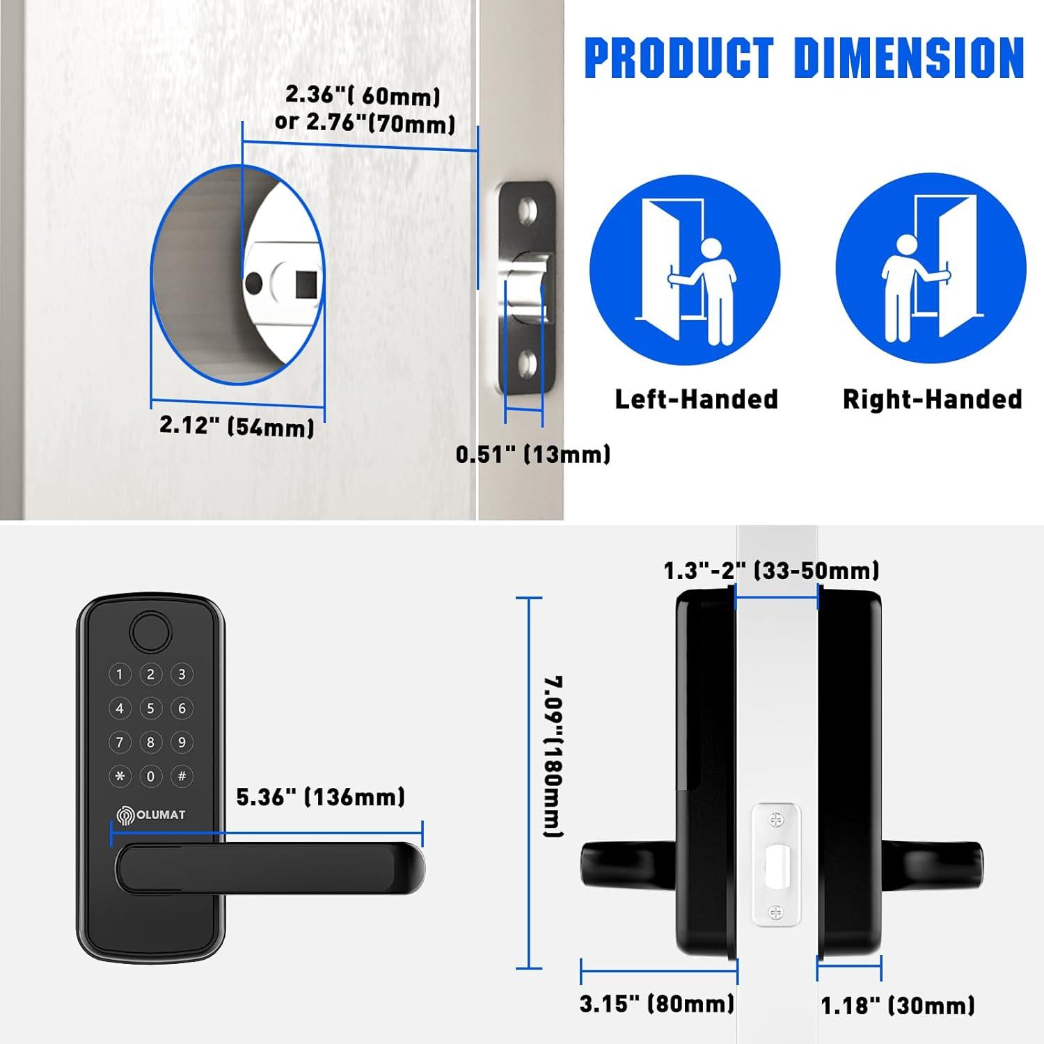 Smart Door Lock, OLUMAT Keyless Entry Door Lock Fingerprint Door Lock with Keypad Digital Door Lock with Handle for Home, Rental, Office and Hotel-Black