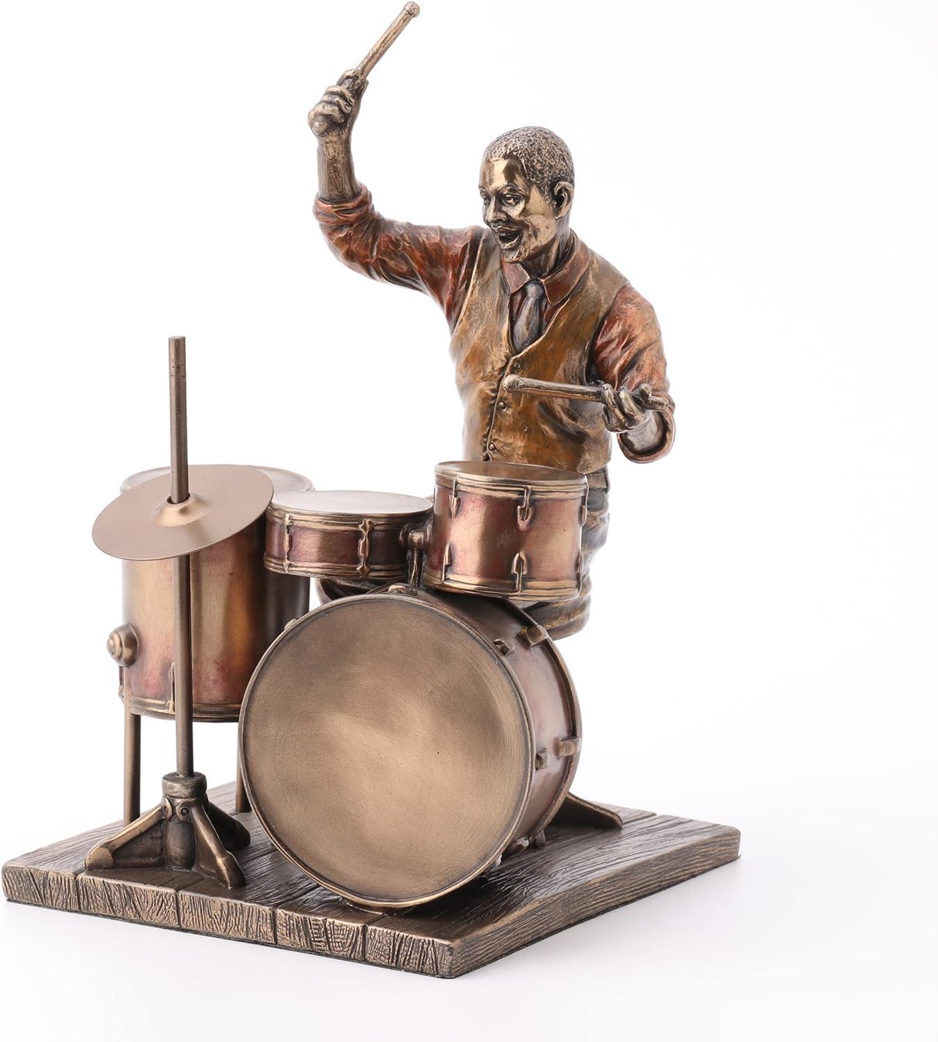 Veronese Design 8.1 Inch African American Male Jazz Band Drummer Bronze Finish Statue