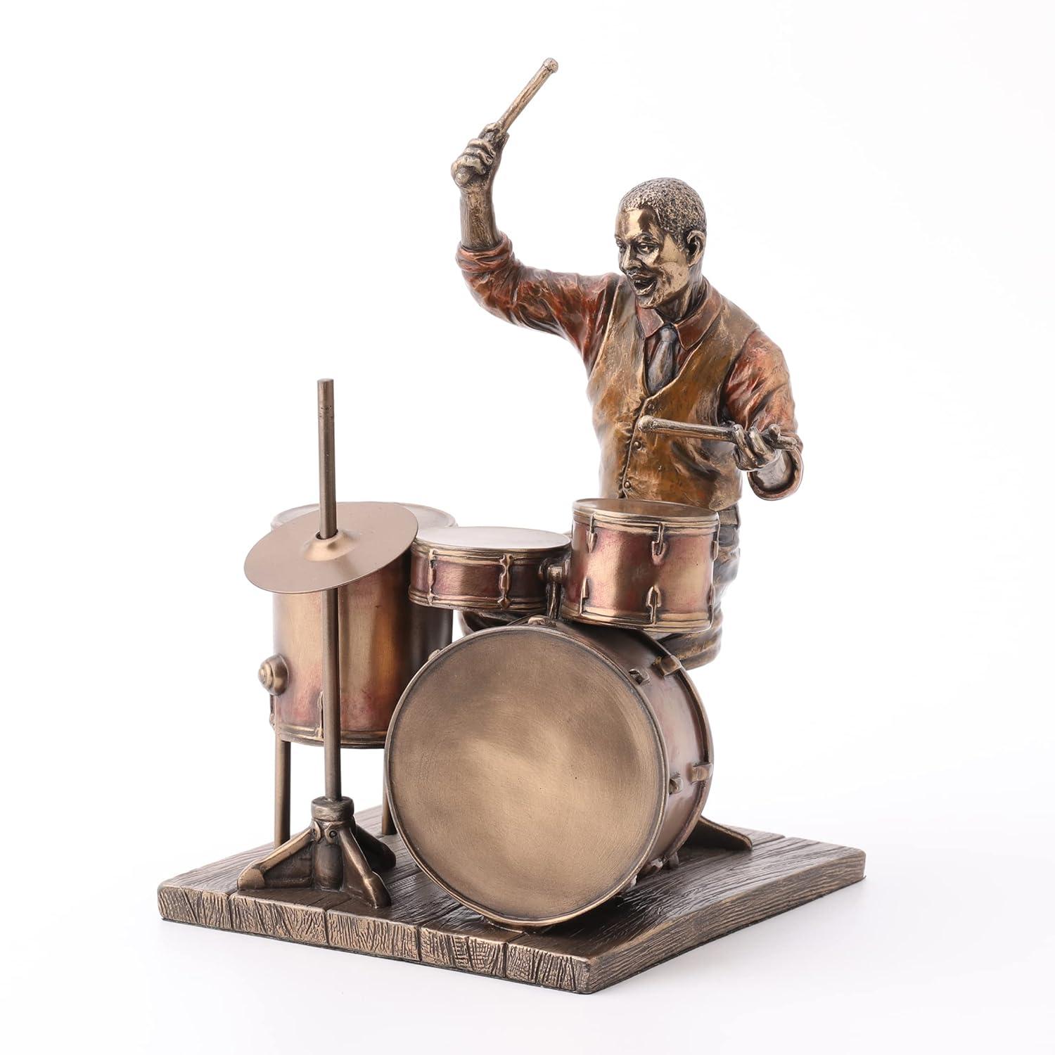 Veronese Design 8.1 Inch African American Male Jazz Band Drummer Bronze Finish Statue