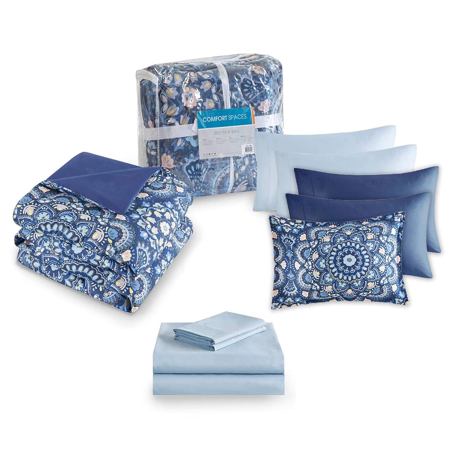 Regency Heights Queen Size Comforter Set, 9-Piece Bed in a Bag Queen, Navy Blue Bedding Comforter Set with Comforter, Flat Sheets, Fitted Sheets with Side Pockets