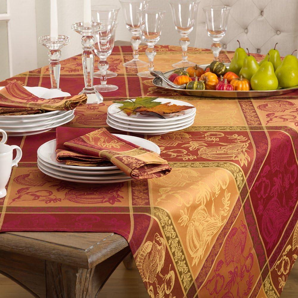 Saro Lifestyle Thanksgiving Fall Holiday Design Jacquard Cotton Blend Tablecloth, Multi, 72" x 72"