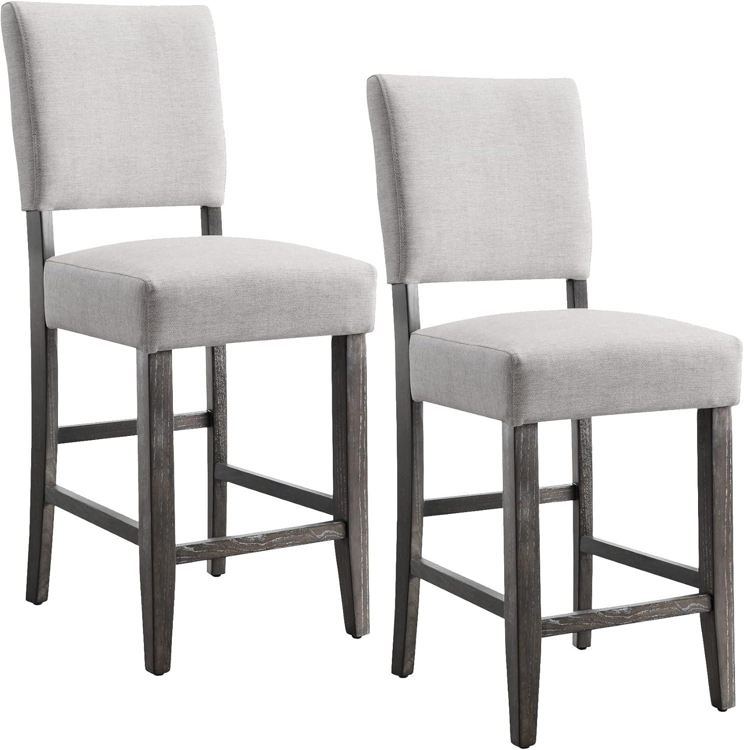 Set of 2 Counter Height Barstools Gray - Leick Home: Upholstered Linen, Padded Back, Wood Frame