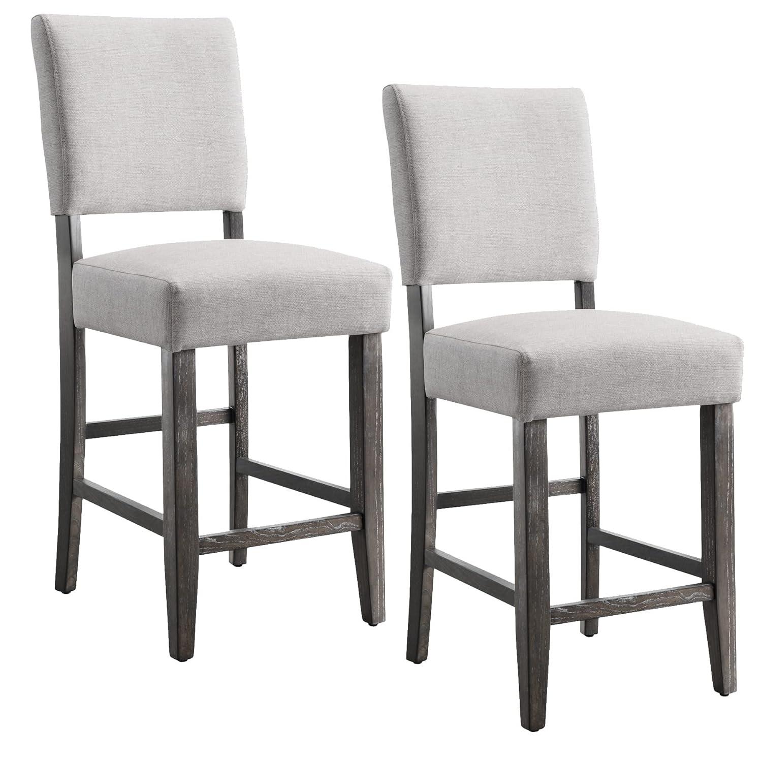 Set of 2 Counter Height Barstools Gray - Leick Home: Upholstered Linen, Padded Back, Wood Frame