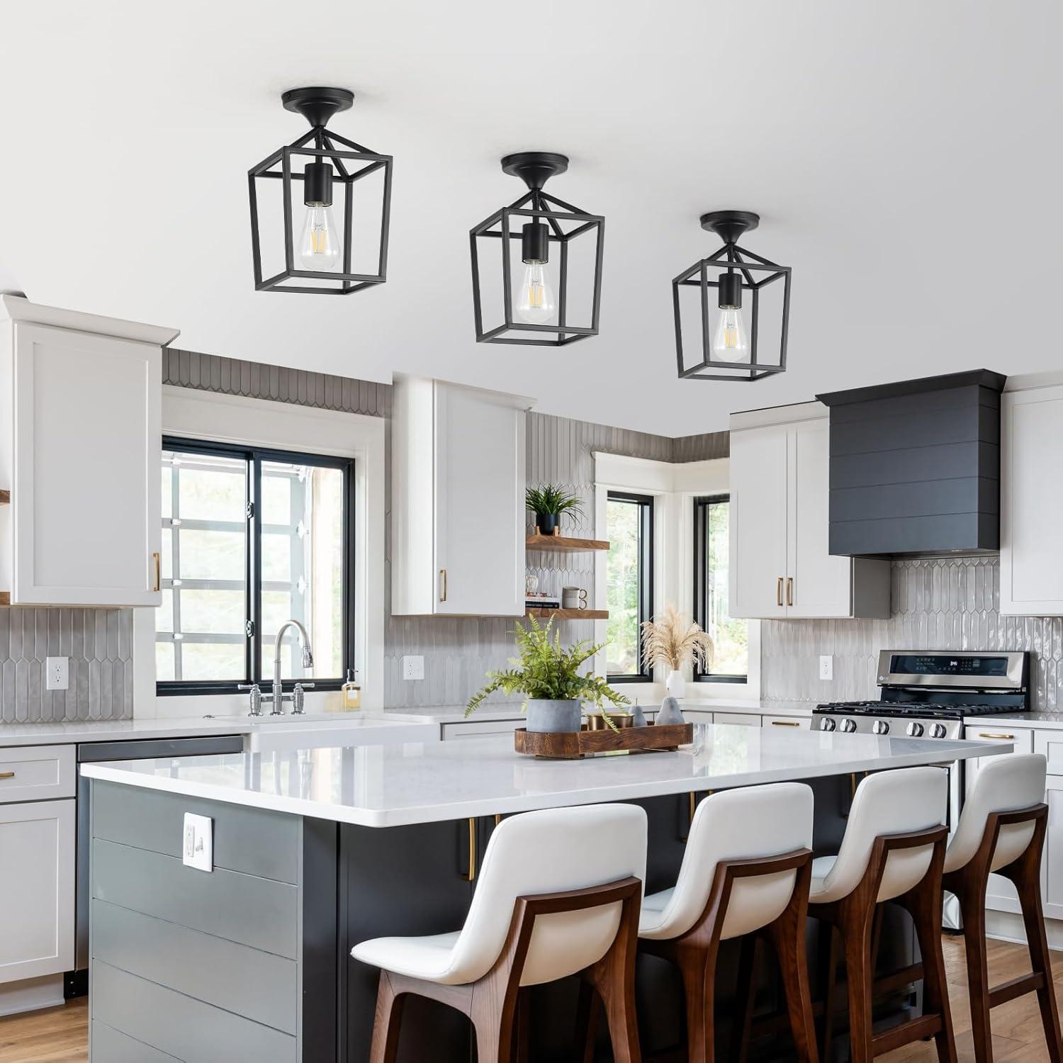 Black Metal Farmhouse Semi Flush Mount Ceiling Light Set