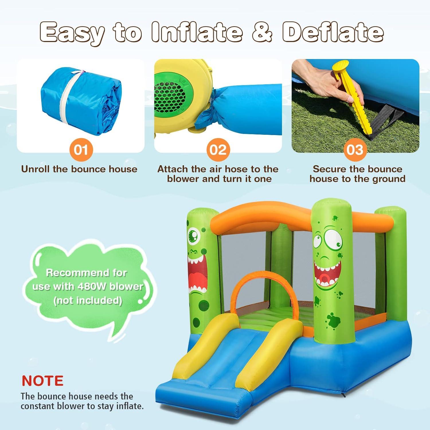 Colorful Inflatable Bounce House with Slide and Basketball Hoop