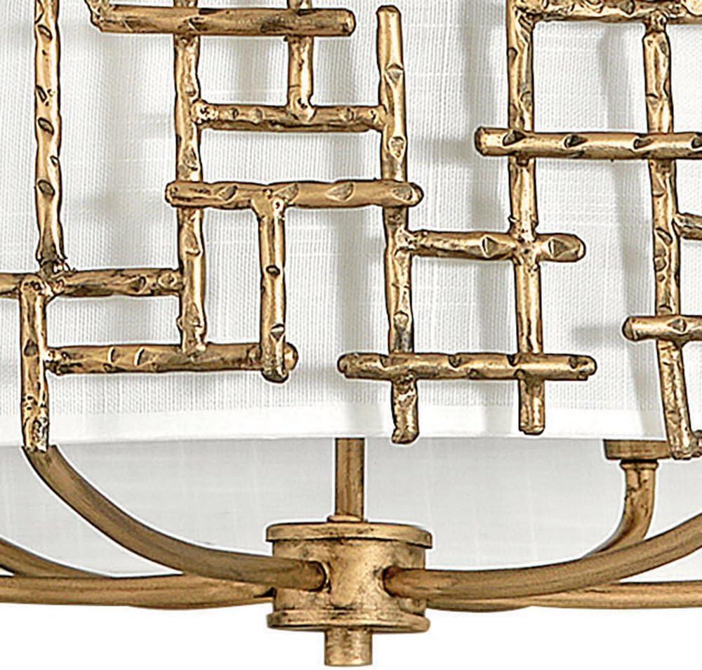 Farrah 6-Light White Linen Drum Chandelier w/ Hammered Crosshatch Bars