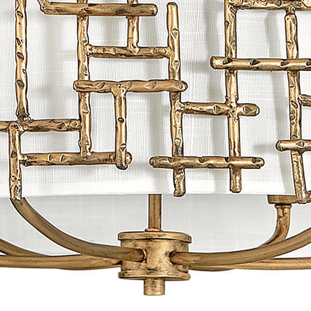 Farrah 6-Light White Linen Drum Chandelier w/ Hammered Crosshatch Bars