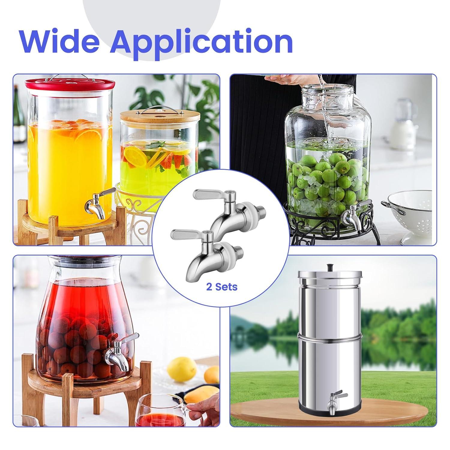 Polished Stainless Steel Beverage Dispenser Replacement Spigot Set