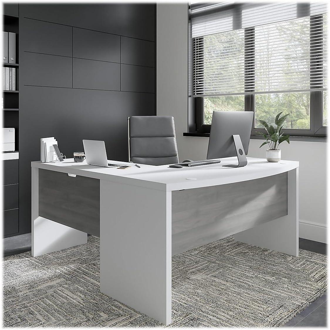 Gray Sand L-Shaped Corner Computer Desk with Wood Finish