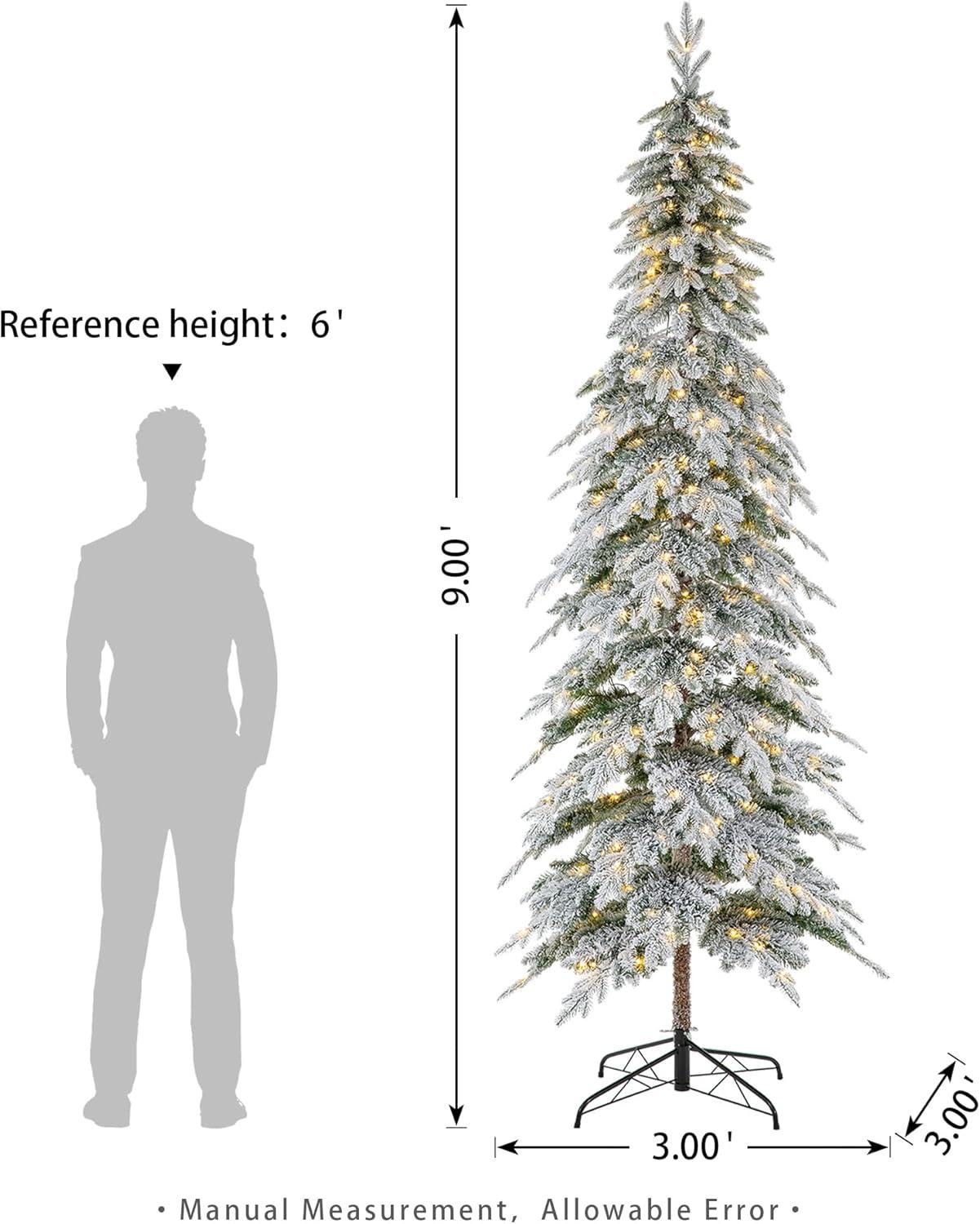 Glitz Design Glitzhome 9ft Pre-Lit Flocked Pencil Spruce Artificial Christmas Tree with 470 Warm