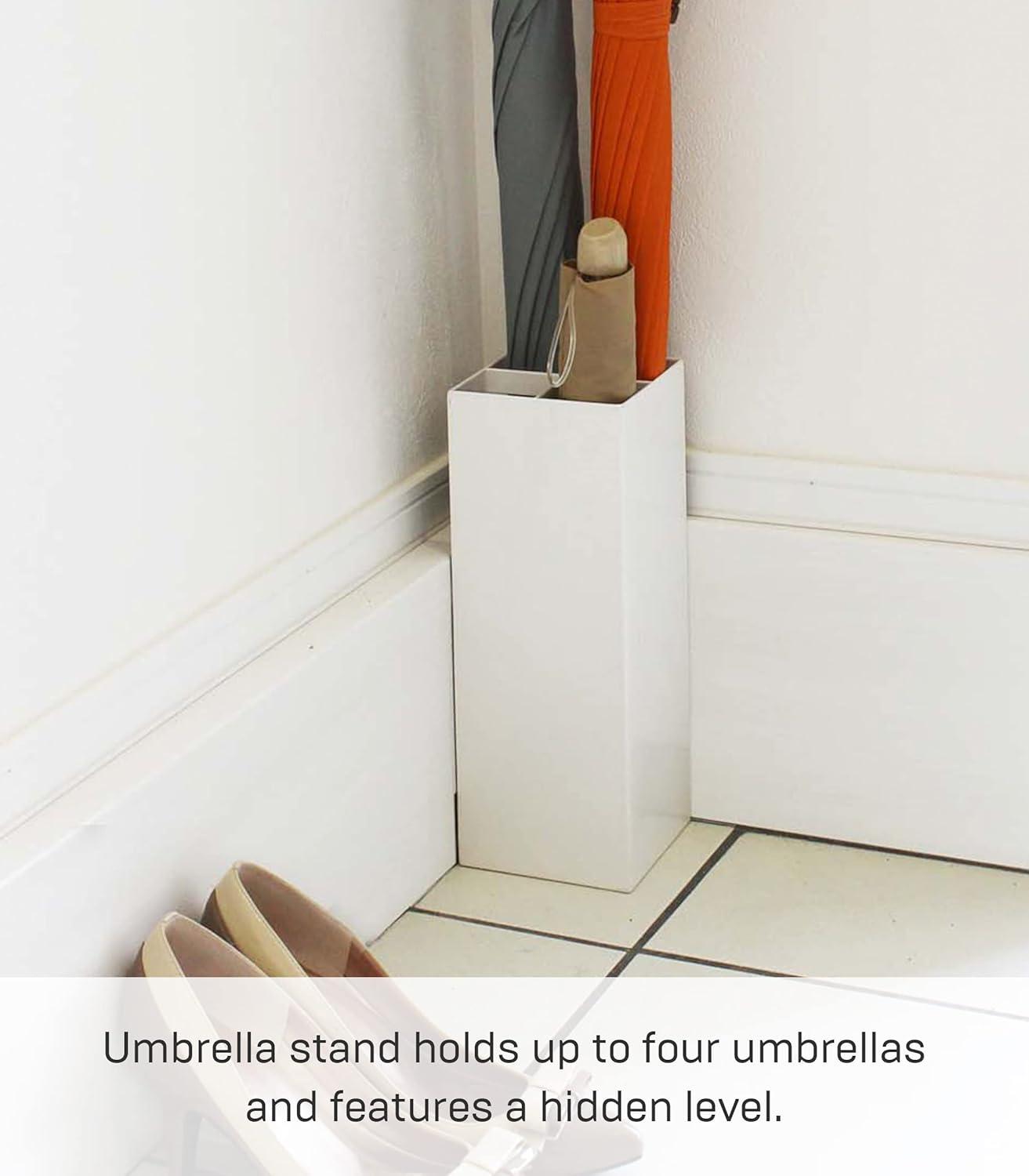 White Steel Compact Umbrella Stand with Adjustable Compartments