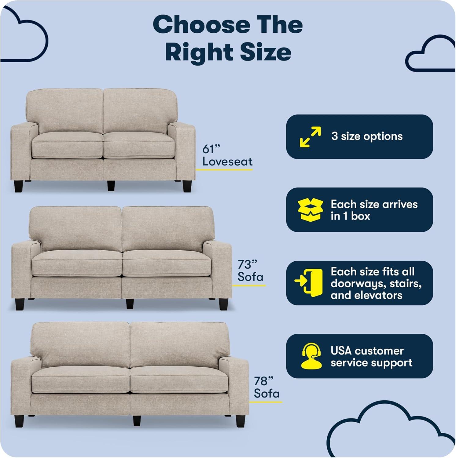 Serta Palisades 73" Track Arm Sofa, Easy Care Fabric, Soft Pillow Back, Pocket Coil Seat Cushions