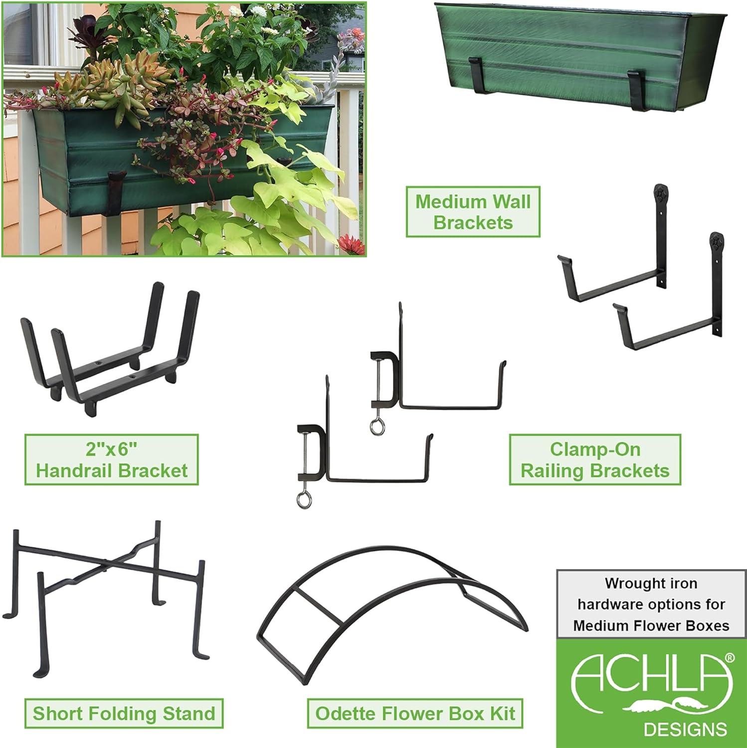 Medium Green Galvanized Flower Box with Brackets