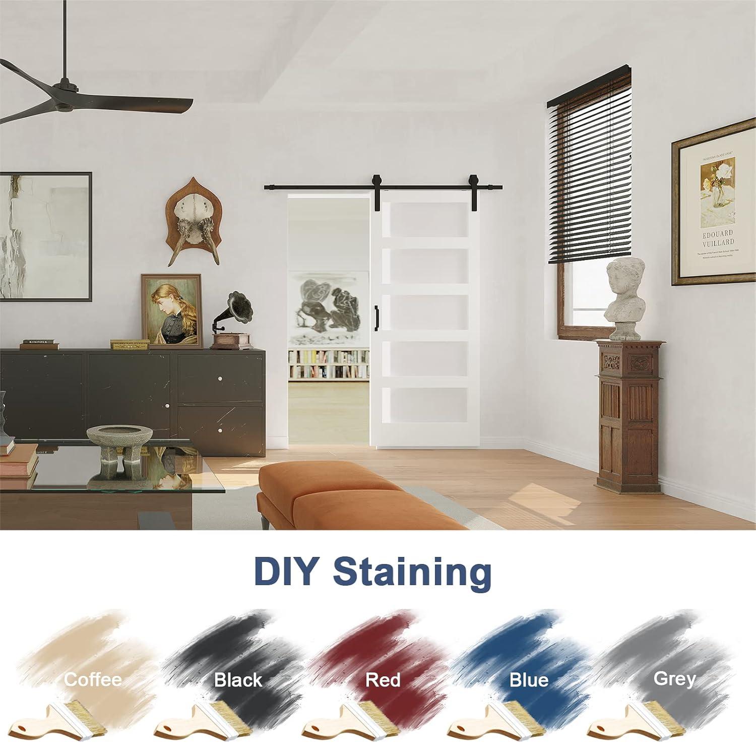 JUBEST Tempered Frosted Glass Barn Door with Installation Hardware Kit and Handle, Wood Sliding Barn Door