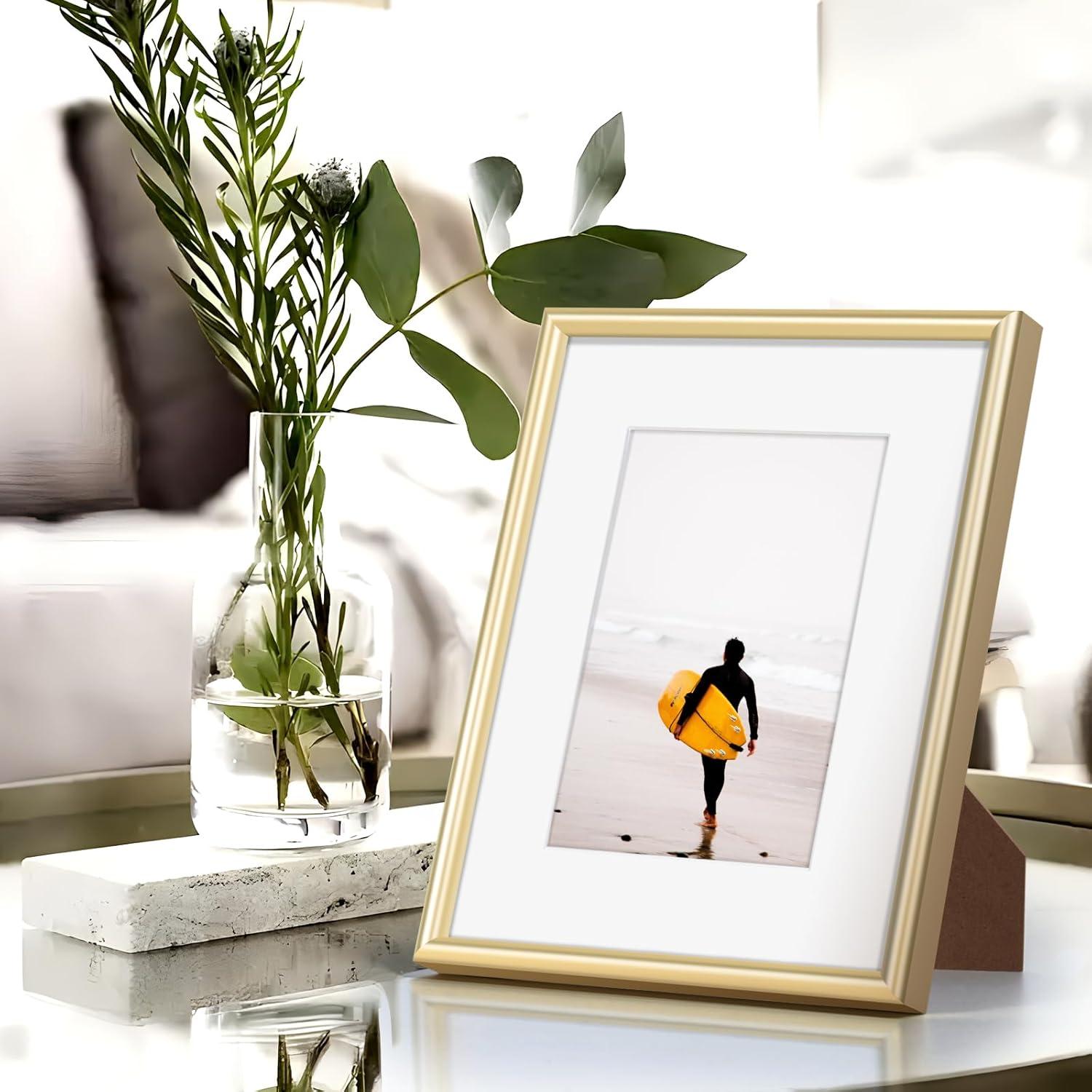 8x10 Frame Gold Picture Frame - Complete Modern Photo Frame Includes UV Acrylic Shatter Guard