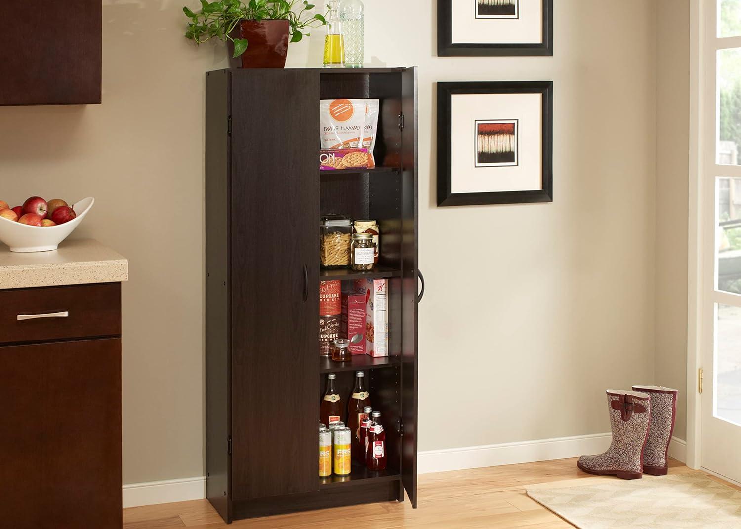 Cabinet Cupboard with 2 Doors, Adjustable Shelves Standing, Storage for Kitchen, Laundry, or Utility Room, Espresso