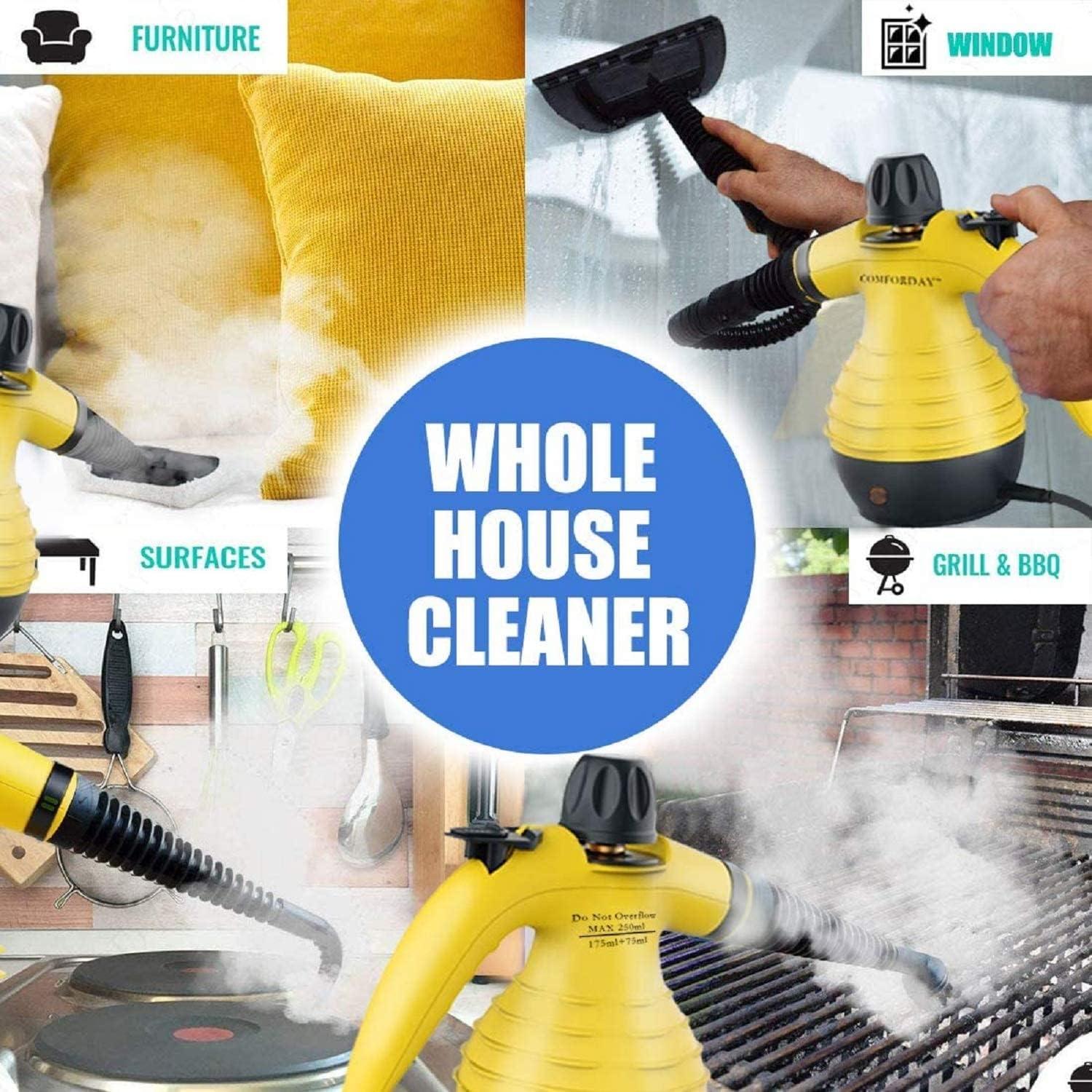 Comforday Multi-Purpose Handheld Pressurized Steam Cleaner with 9-Piece Accessories, Perfect for Stain Removal, Curtains, Car Seats, Floor, Carpet, Window Cleaning