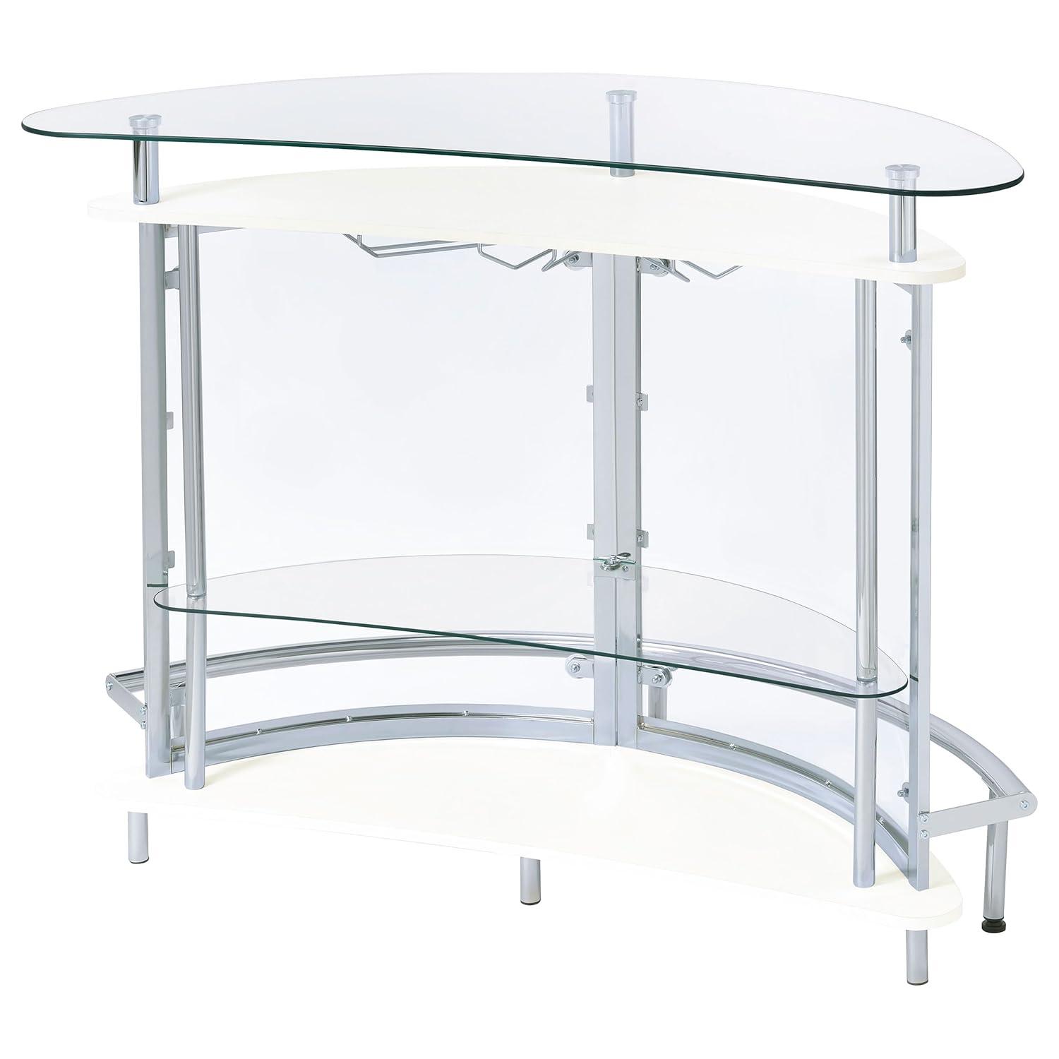 Coaster Amarillo Modern 2 Tier Home Bar Cabinet White/Chrome