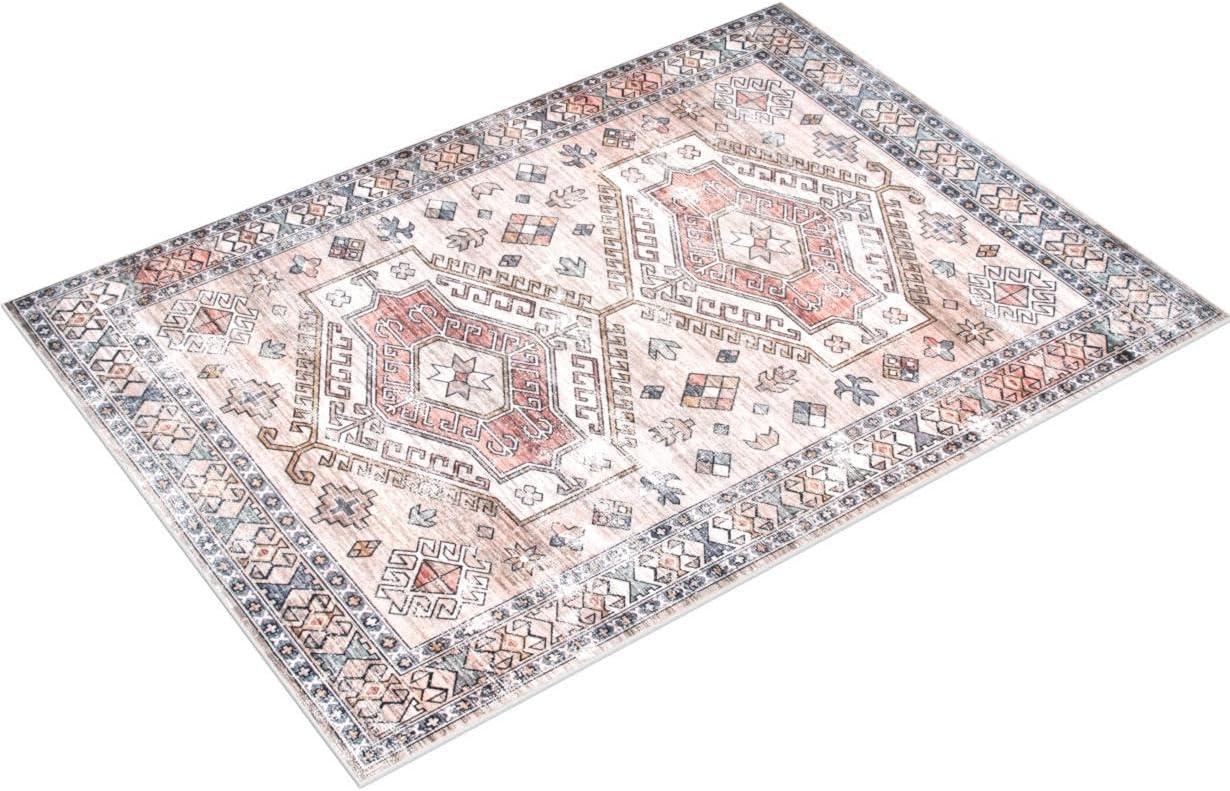 Nuloom Mae Medallion 2x3 Machine Washable Accent Indoor Area Rug for Living Room Bedroom Dining Room Entryway Kitchen, Peach/Ivory