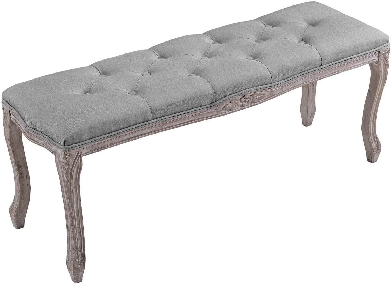 Modway Regal Vintage French Upholstered Fabric Bench in Light Gray