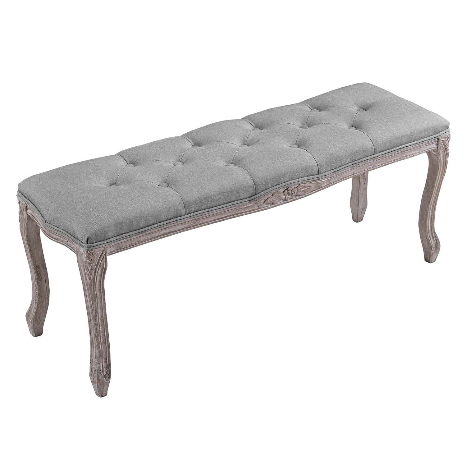 Ergode Regal Vintage French Upholstered Fabric Bench - Light Gray