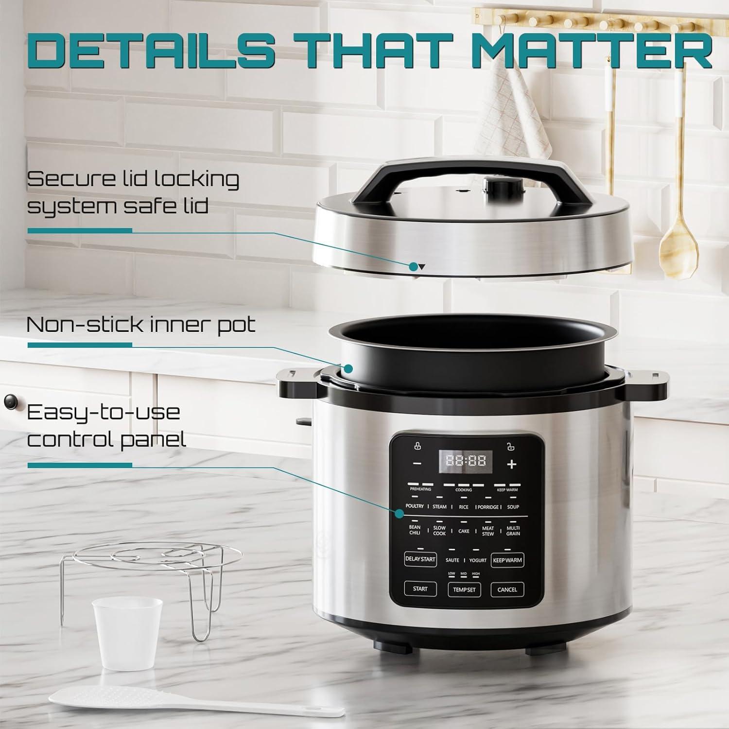 JIONJOY 16-in-1 Stainless Steel Electric Pressure Cooker: Multi - function Cooker with Digital Controlr- 8 Quarts