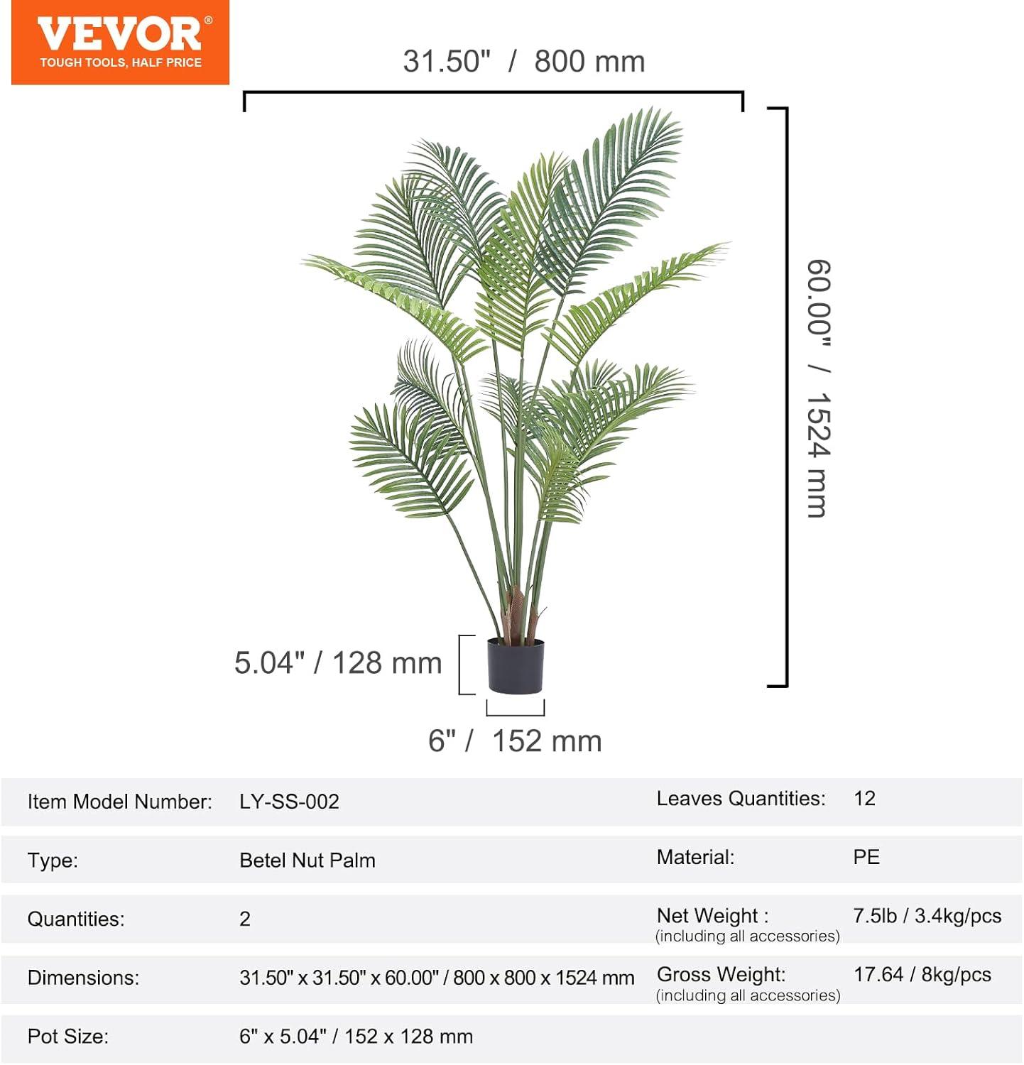 5-Foot Green Plastic Potted Palm Floor Plant for Outdoor