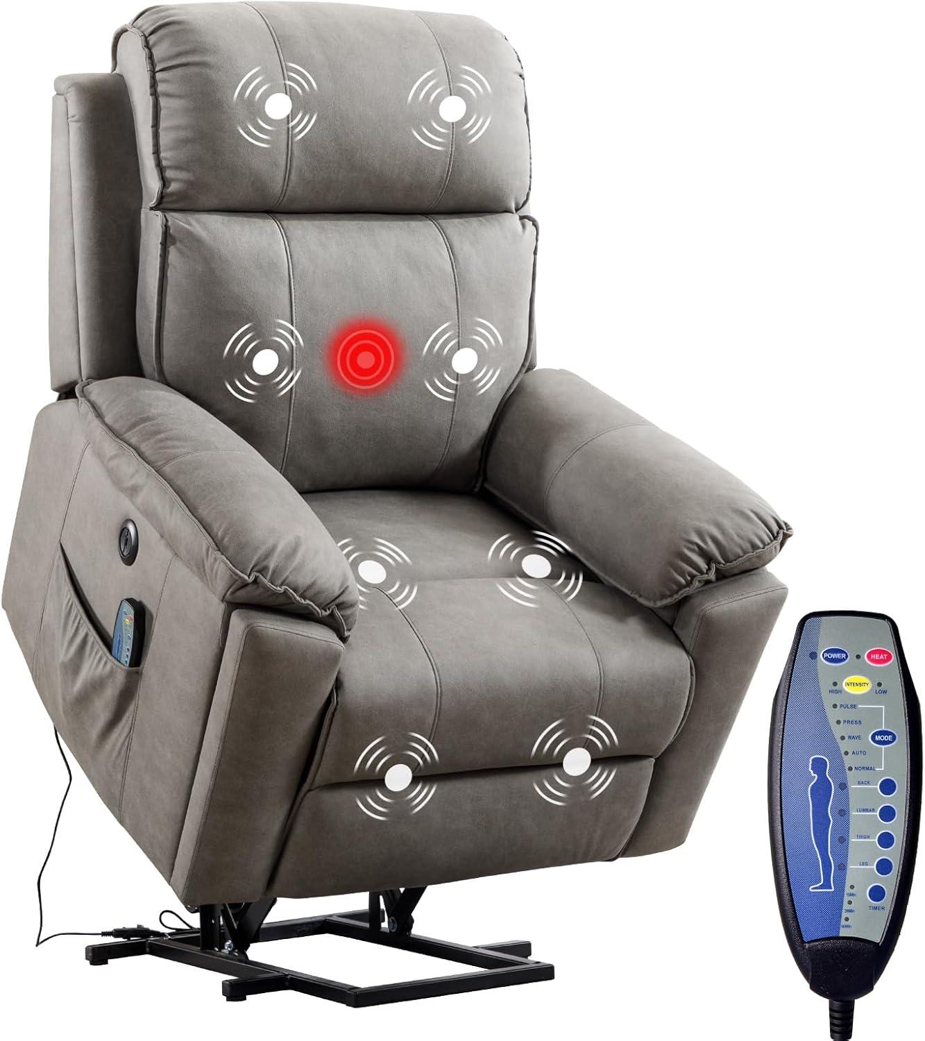 Phoenix Home Large Power Lift Recliner with Massage and Heat for Elderly, Heavy Duty & Safety Motion Reclining Mechanism, Ergonomic Electric Wider Chair with USB Port, 2 Hidden Cup Holders, Brown2