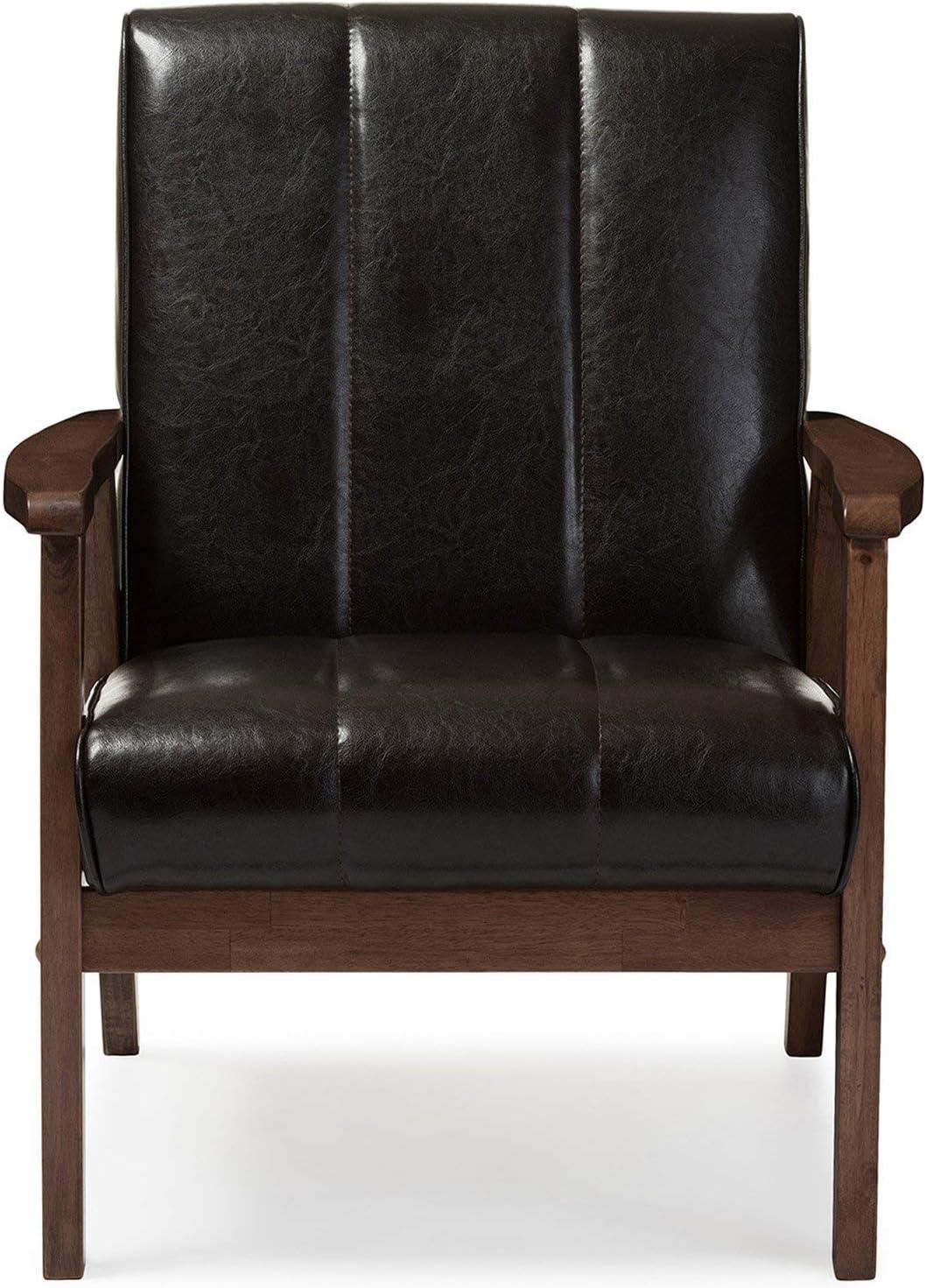 Baxton Studio Nikko Mid-century Modern Scandinavian Style Black Faux Leather Wooden Lounge Chair