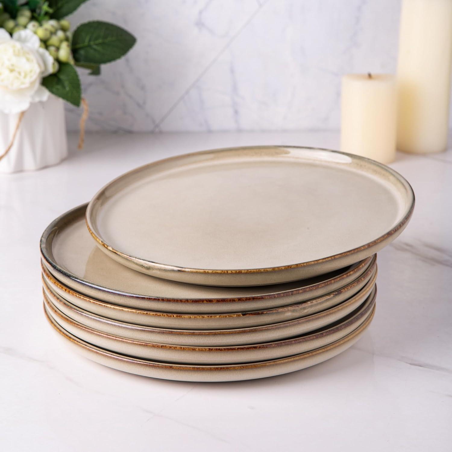 Beige Ceramic 10.5" Dinner Plates Set of 6