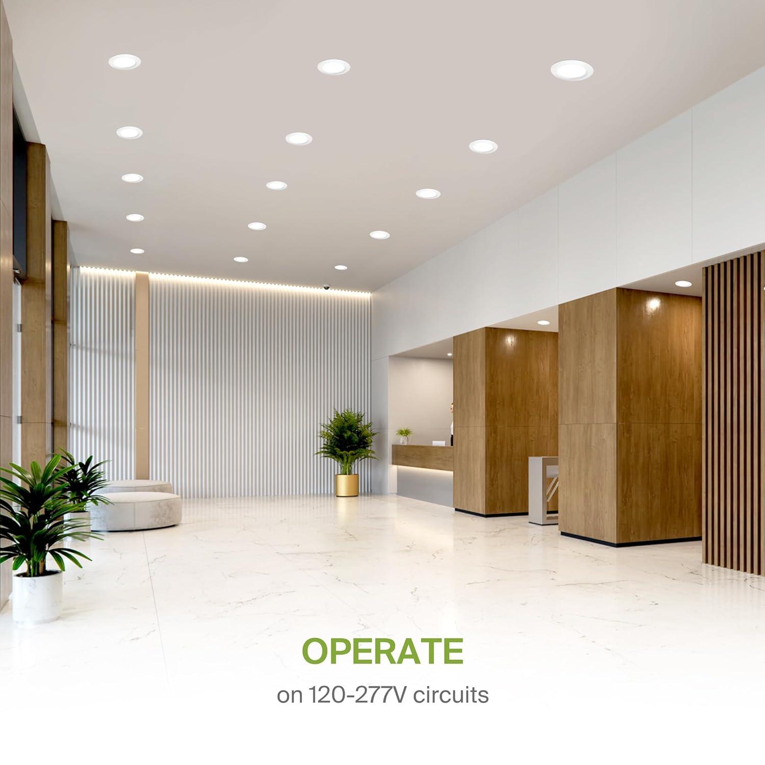 ASD LED Recessed Lighting 6 Inch, Round Commercial Downlight, Mini Panel with Baffle Trim, 6" 15W 120-277V CCT Selectable 2700/3000/3500/4000/5000K, Dimmable Ceiling Light Fixture, White, ETL