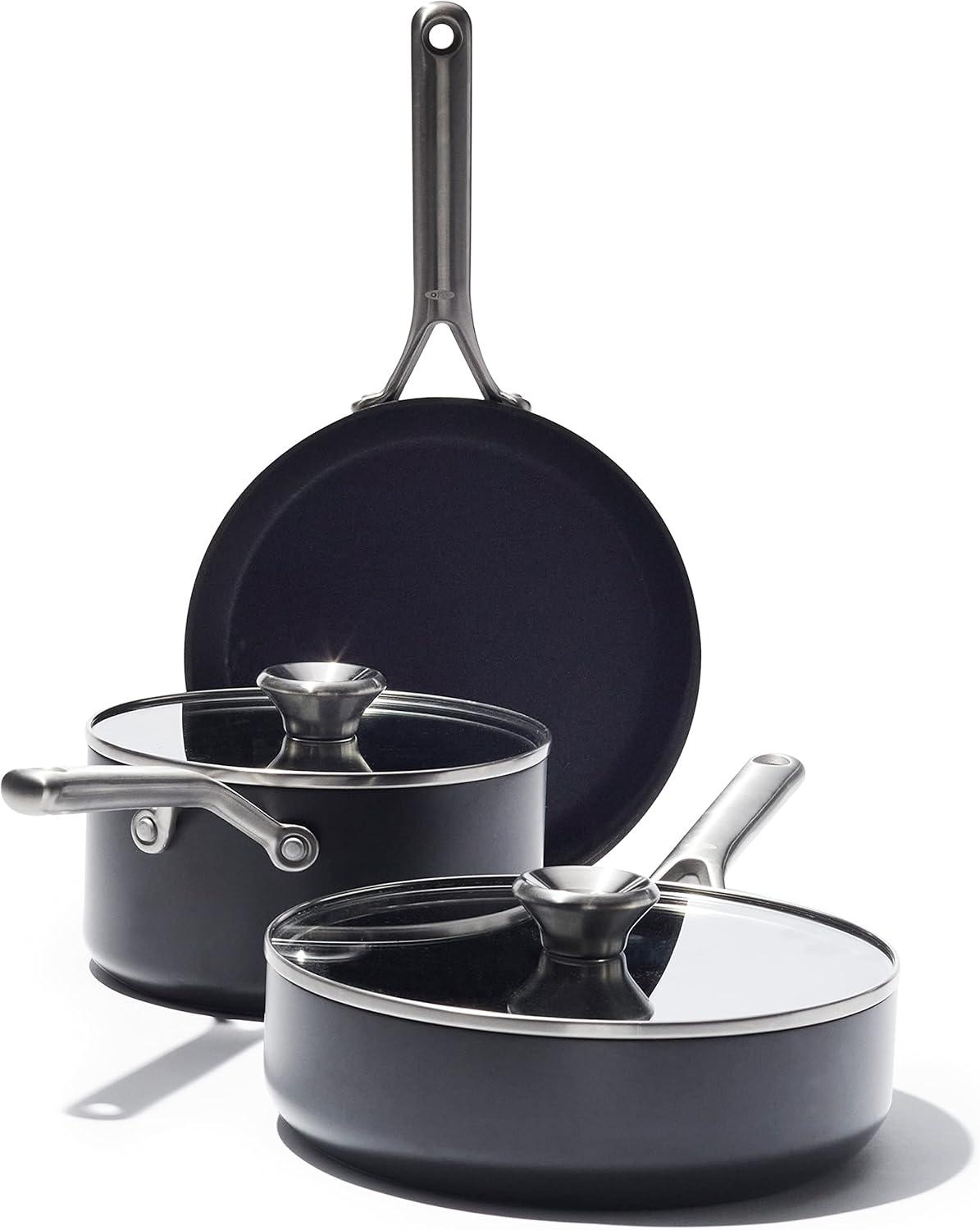 OXO 5pc Ceramic Pro Non-Stick Cookware Set Gray