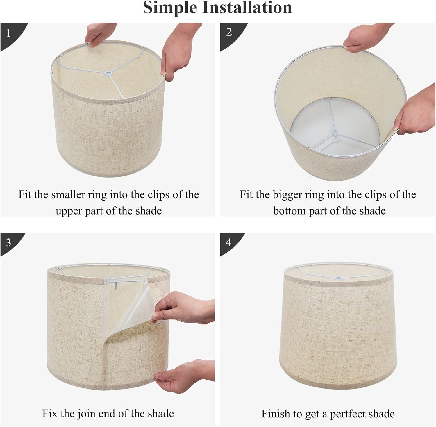 Lamp Shades Set of 2, Drum Lamp Shades for Table Lamps 11.6" Top x 12.6" Bottom x 9.8" High (Spider Fitter), Natural Linen Medium Lampshades for Floor Lamps Bedside Lamps, Beige