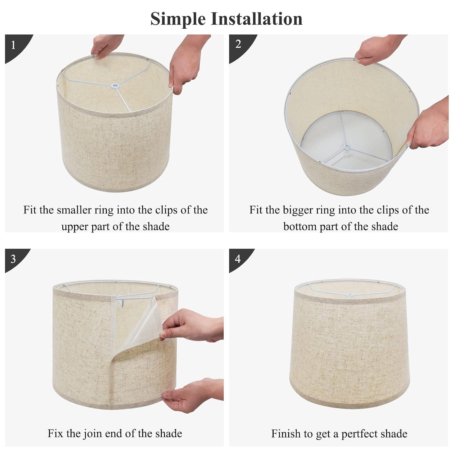 Lamp Shades Set of 2, Drum Lamp Shades for Table Lamps 11.6" Top x 12.6" Bottom x 9.8" High (Spider Fitter), Natural Linen Medium Lampshades for Floor Lamps Bedside Lamps, Beige