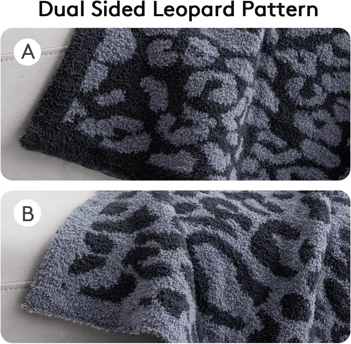 Ultra Soft Dark Blue and Charcoal Grey Reversible Leopard Print Throw Blanket