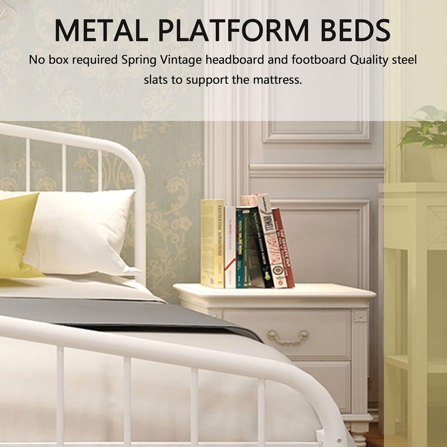 alazyhome Metal Bed Frame Queen Size Platform No Box Spring Needed with Vintage Headboard and Footboard Premium Steel Slat Support Mattress Foundation Black.