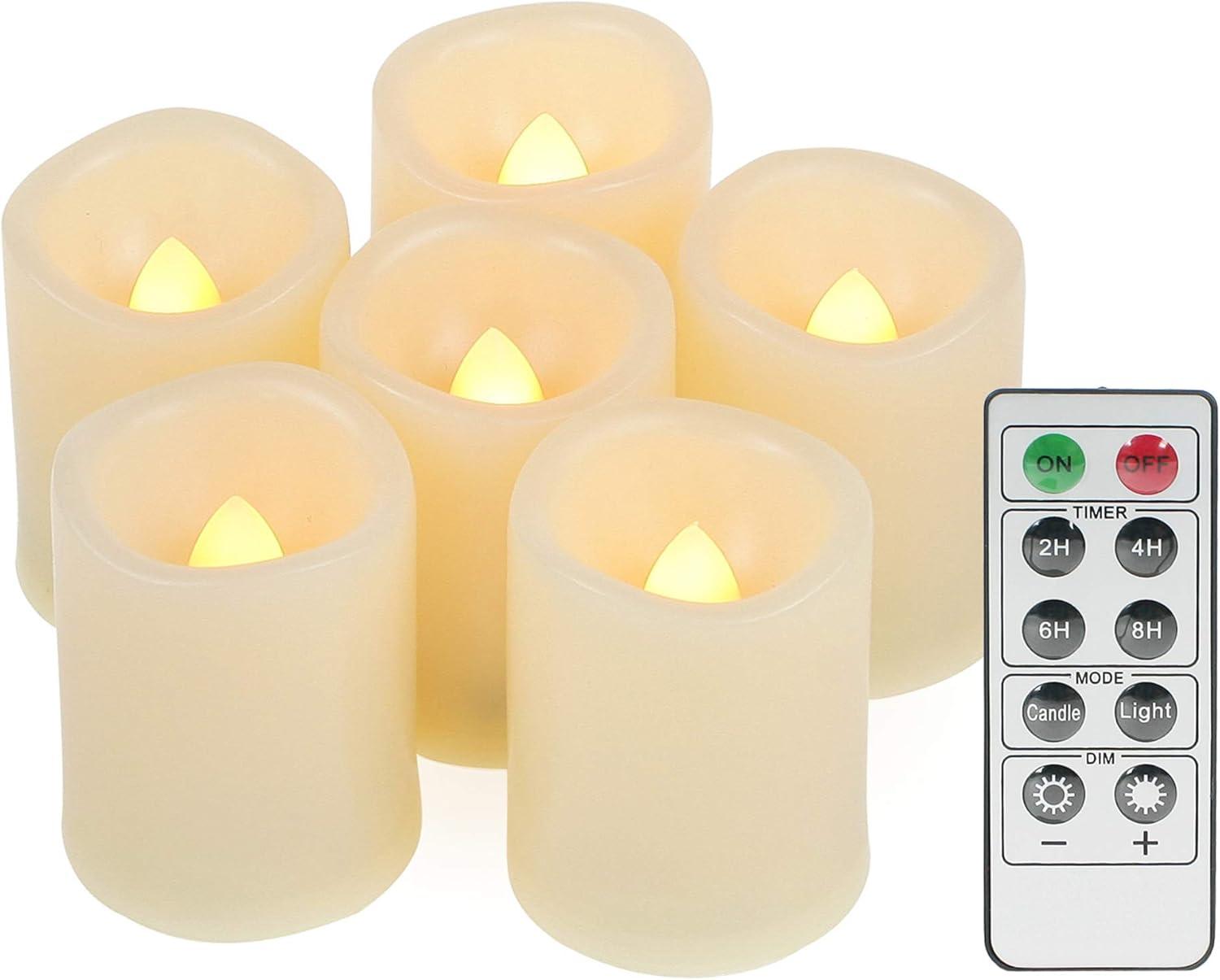 Candle Choice 6 Piece Flameless LED Votive Candles with Remote & Timer - Realistic Flickering Battery-operated Powered Electronic Tealight Candles 1.5”x1.5” Long Lasting Batteries Included 6-Pack