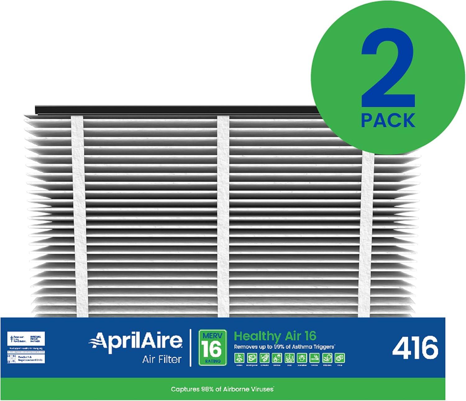 Aprilaire - 416 A2 416 Replacement Air Filter for Whole Home Air Purifiers, Allergy, Asthma, & Virus Filter, MERV 16, (Pack of 2)