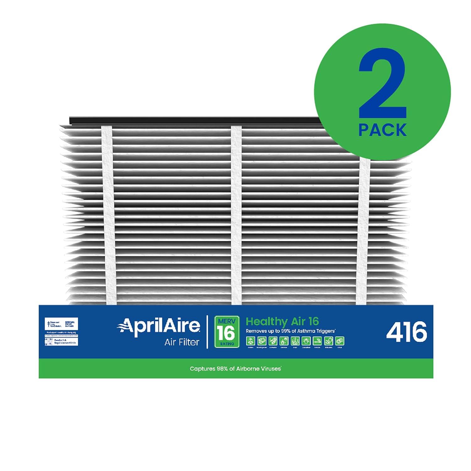 Aprilaire - 416 A2 416 Replacement Air Filter for Whole Home Air Purifiers, Allergy, Asthma, & Virus Filter, MERV 16, (Pack of 2)