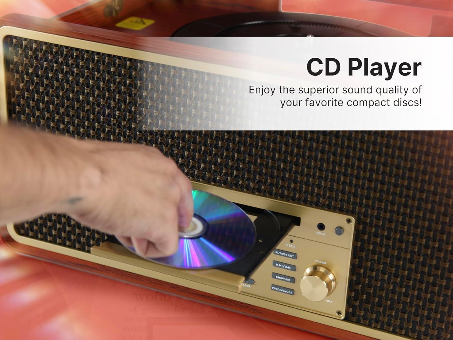 Victor 8-in-1 Wood Music Center with Bluetooth Vinyl Record Player