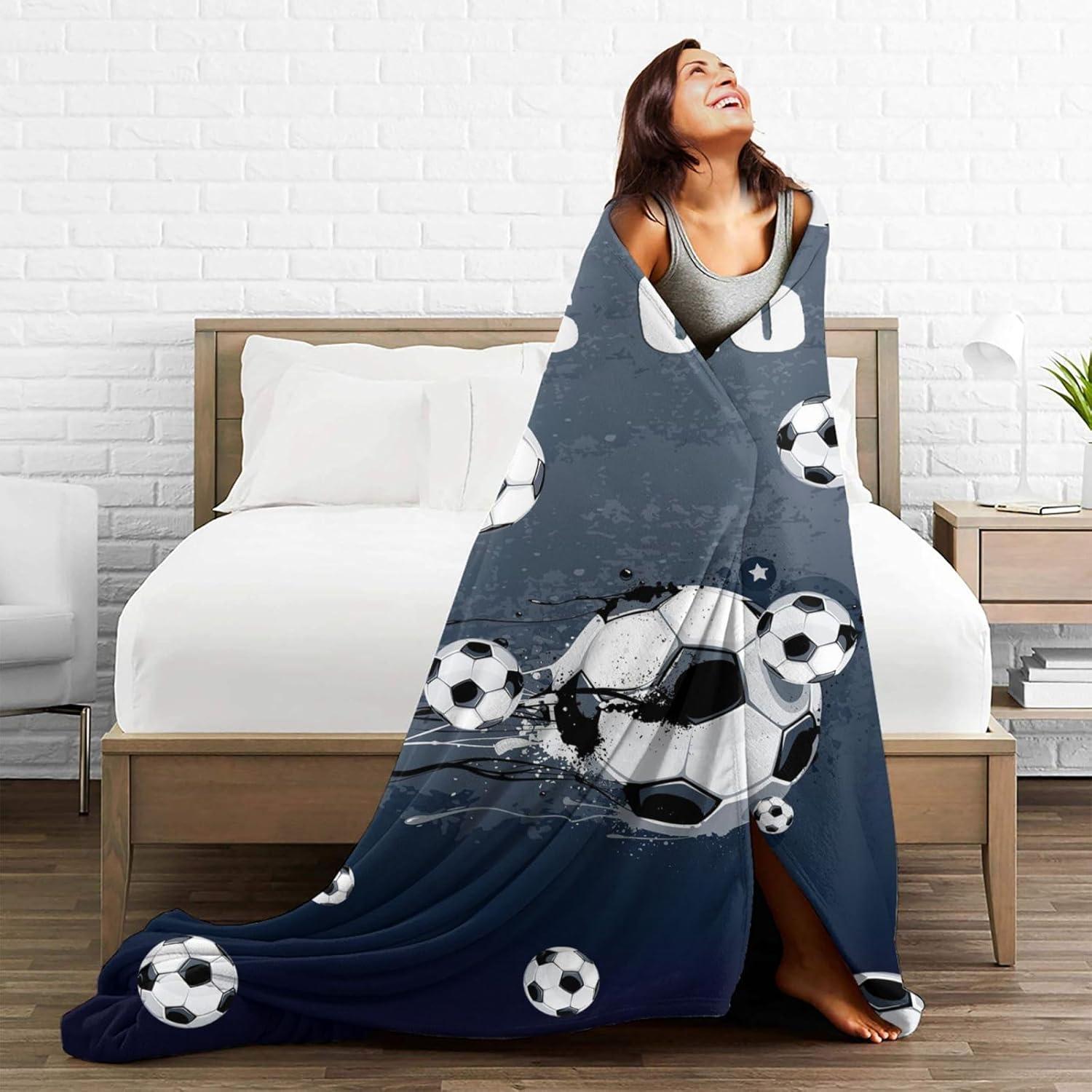 Soccer Blanket Soccer Ball Decor Throw Blanket Football Blanket Gifts for Girls Boys Soccer Lover Winter Bedding Super Warm Soft Plush Lightweight Fleece Flannel Blanket for Kids Men Women 50"X40"
