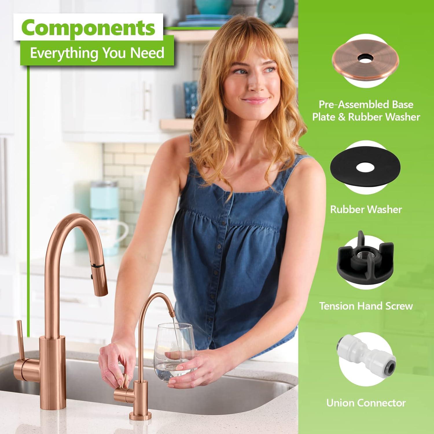 Modern Water Filter Faucet - Brushed Copper Faucet - 100% Lead-Free Drinking Water Faucet - Compatible with Reverse Osmosis Water Filtration Systems