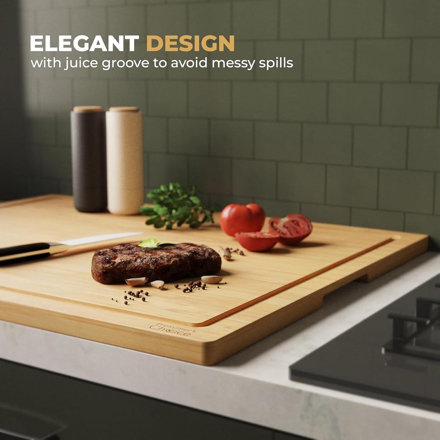Prosumer's Choice Bamboo Stovetop Cover Cutting Board with Adjustable Legs - Large Size