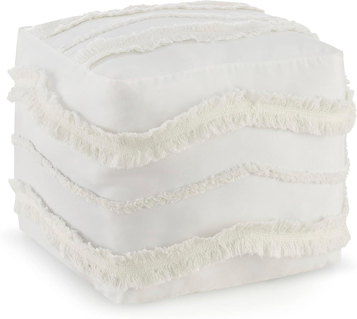 Sweet Jojo Designs Fabric Ottoman Pouf Cover Unstuffed Boho Fringe Ivory - Insert Not Included